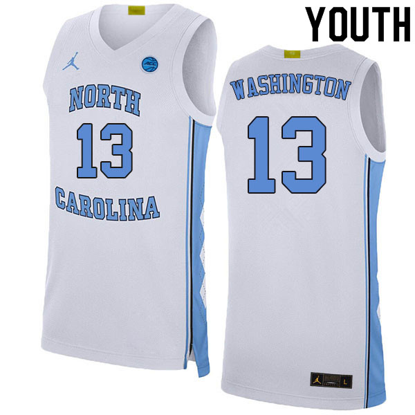 Youth #13 Jalen Washington North Carolina Tar Heels College Basketball Jerseys Sale-White